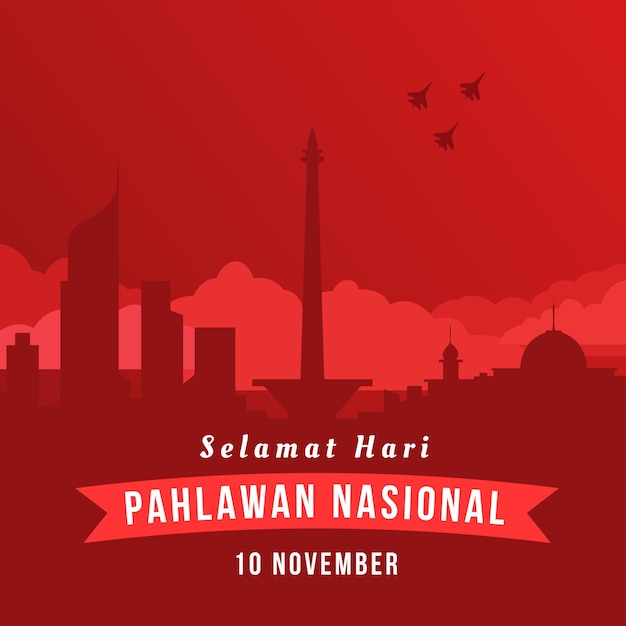 Selamat hari pahlawan nasional 10 de noviembre fondo vector ilustración