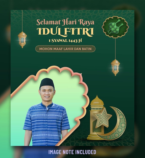 Selamat hari raya idul fitri significa feliz eid mubarak en la plantilla de publicación de redes sociales de indonesia