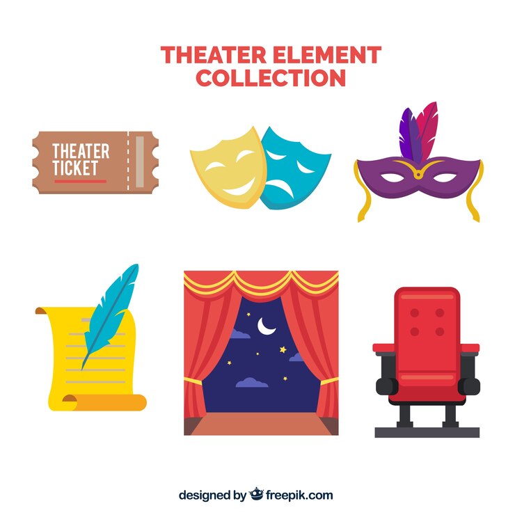 Vector selección de artículos de teatro en diseño plano