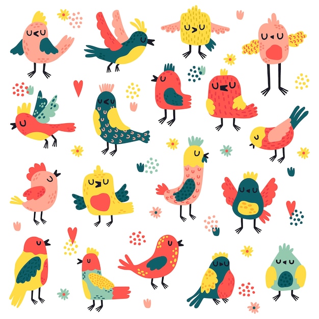Selección colorida de ilustración de aves