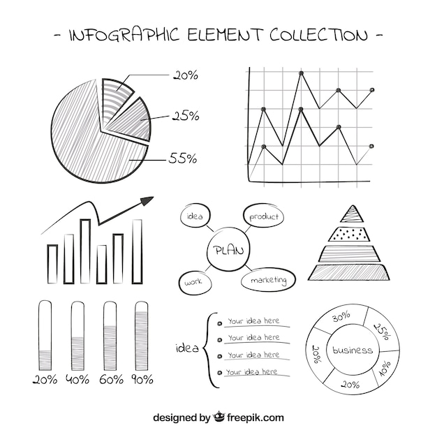 Vector selección de elementos dibujados a mano para infografías