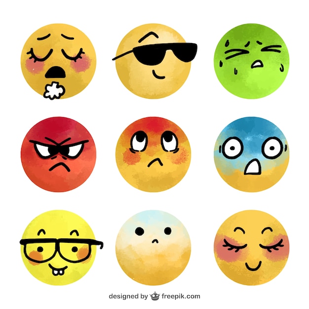 Vector selección de emoticonos de acuarela fantásticos