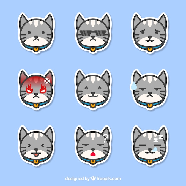 Selección de emoticonos de gato con geniales expresiones faciales