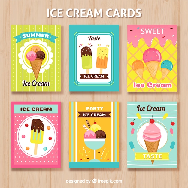 Vector selección de geniales tarjetas veraniegas con diferentes helados