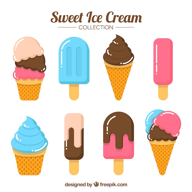 Selección de helados planos con sabores deliciosos