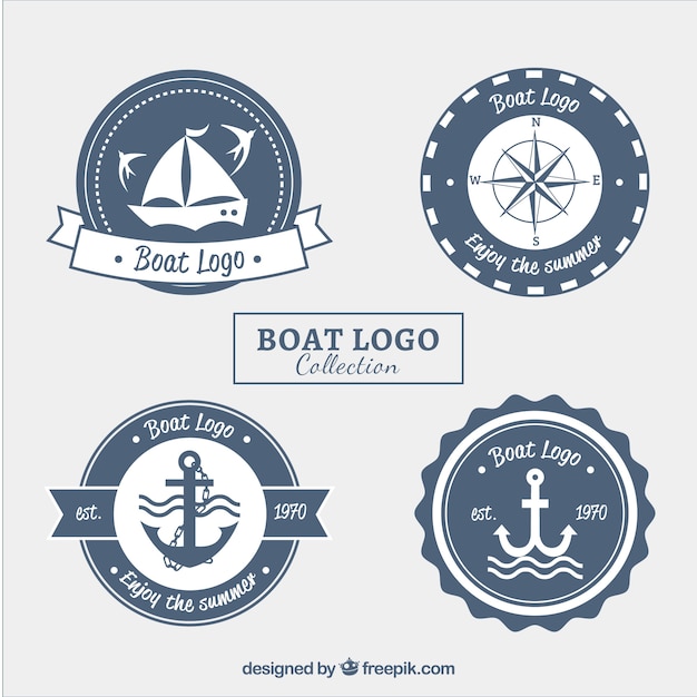 Vector selección de logos de barcos redondos con elementos blancos