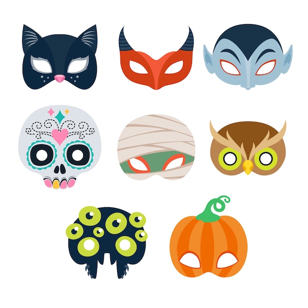 Vector selección de máscaras de fiesta de halloween