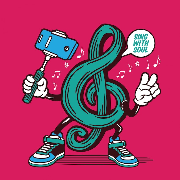 Selfie Nota Símbolo Musical Signo Diseño De Personajes