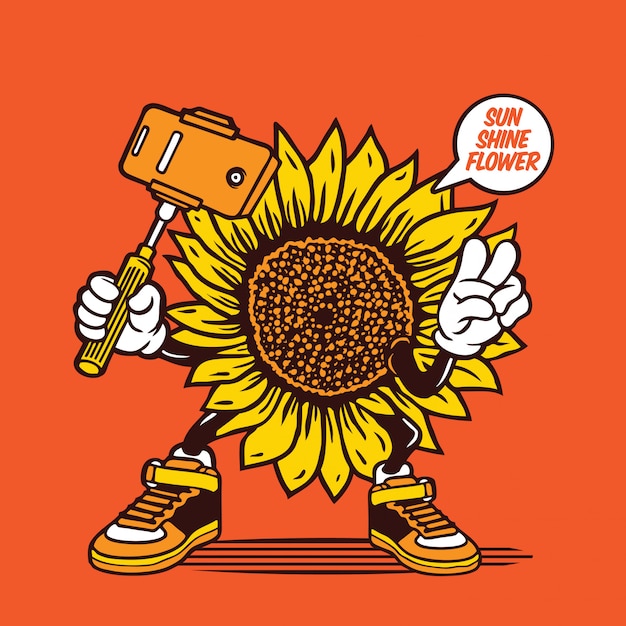 Vector selfie sunflower sunshine diseño de personajes