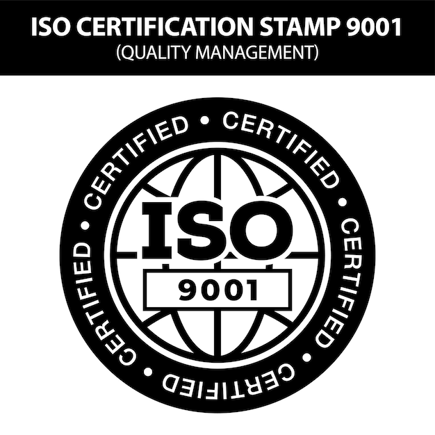 Vector sello 9001 de la organización internacional de normalización. normas populares iso. gestión de la calidad