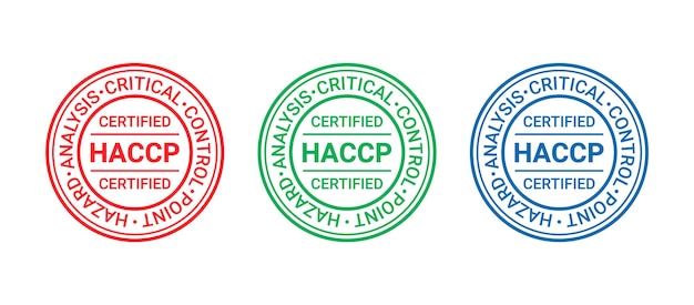 Sello certificado HACCP. Insignia de garantía de calidad. Impresión del sello del sistema de seguridad alimentaria. emblema redondo