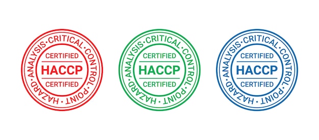 Sello certificado HACCP. Insignia de garantía de calidad. Impresión del sello del sistema de seguridad alimentaria. emblema redondo