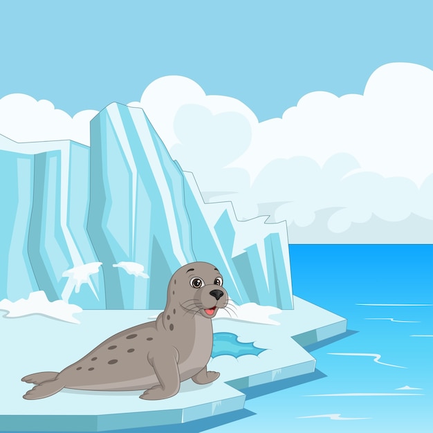 Sello de dibujos animados flotando en el hielo