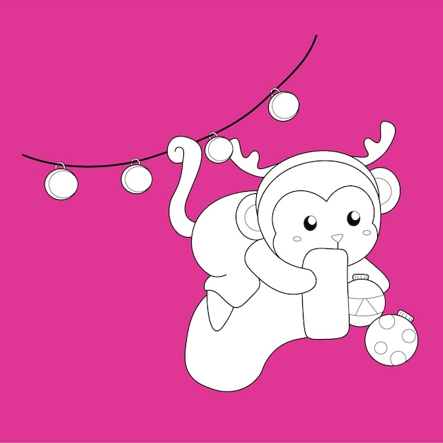 Sello digital de mono animal de Navidad