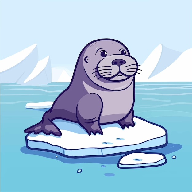 un sello en un flotador de hielo con hielo en el fondo