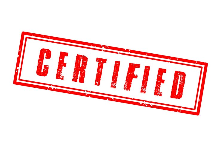 Sello de goma cuadrado certificado Grunge rojo sobre fondo blanco