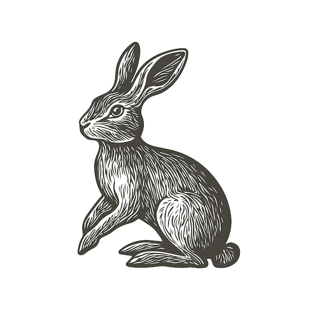 Sello de goma Elemento de ilustración de estilo de corte de línea de conejo vectorial de dibujo en madera de conejo lindo