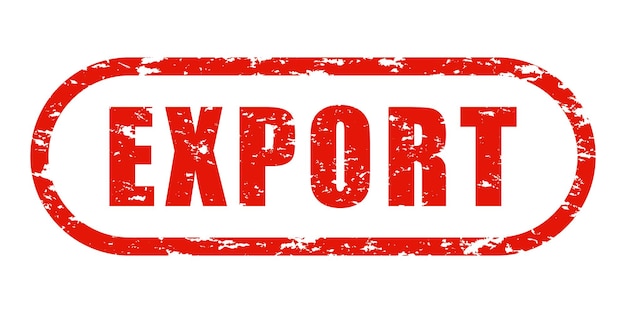 Sello de goma rojo de forma ovalada con el texto EXPORT estampado sobre fondo blanco Arte comercial