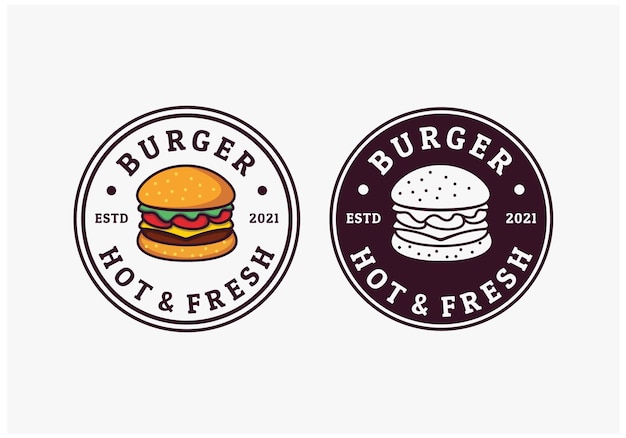 Vector sello de insignia de diseño de logotipo de hamburguesa de comida