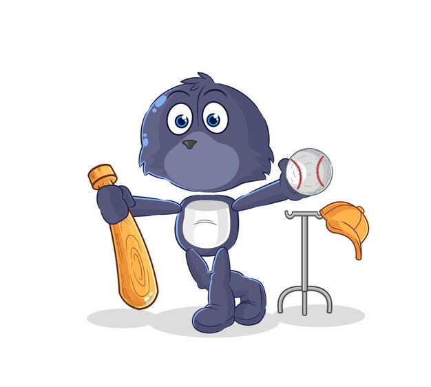 Sello jugando béisbol mascota vector de dibujos animados