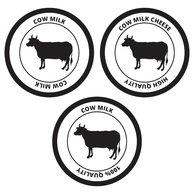 Sello de leche y queso de leche de vaca sobre un fondo blanco