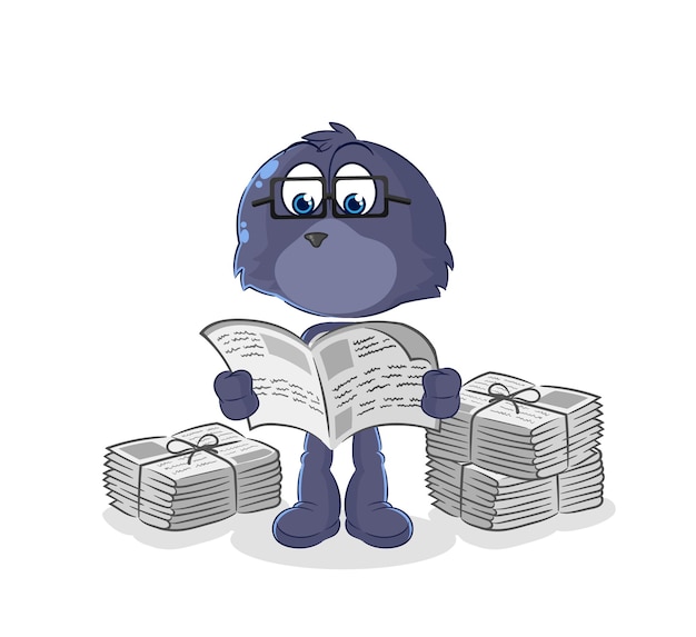 Sello leer vector de personaje de dibujos animados de periódico
