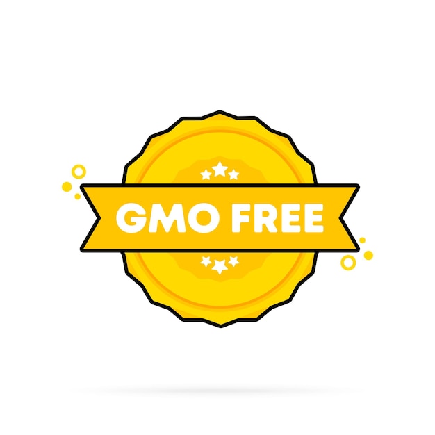 Sello libre de OMG. Vector. Icono de placa libre de OMG. Logotipo de insignia certificado. Plantilla de sello. Etiqueta, etiqueta engomada, iconos. Vector EPS 10. Aislado sobre fondo blanco.