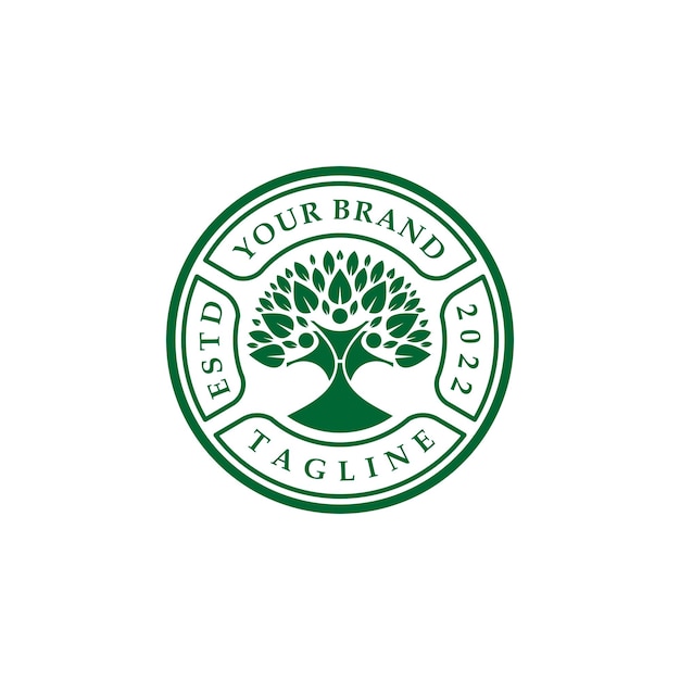 Sello de logotipo Family Tree of Life con diseño de vector de color verde