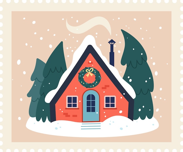 Sello de Navidad de casa de invierno