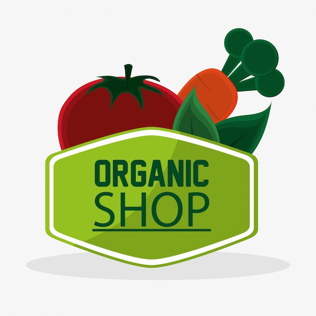 Vector sello orgánico del producto del vegano de la comida orgánica de la tienda de la zanahoria del tomate