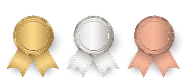 Sello de oro, plata y bronce vectorial con cintas Sello de lujo Sello de oro, plata y bronce en blanco Ilustración vectorial