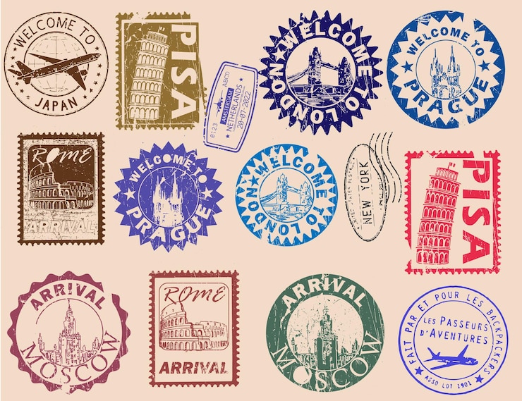 Sello de pasaporte con el signo de un país diferente