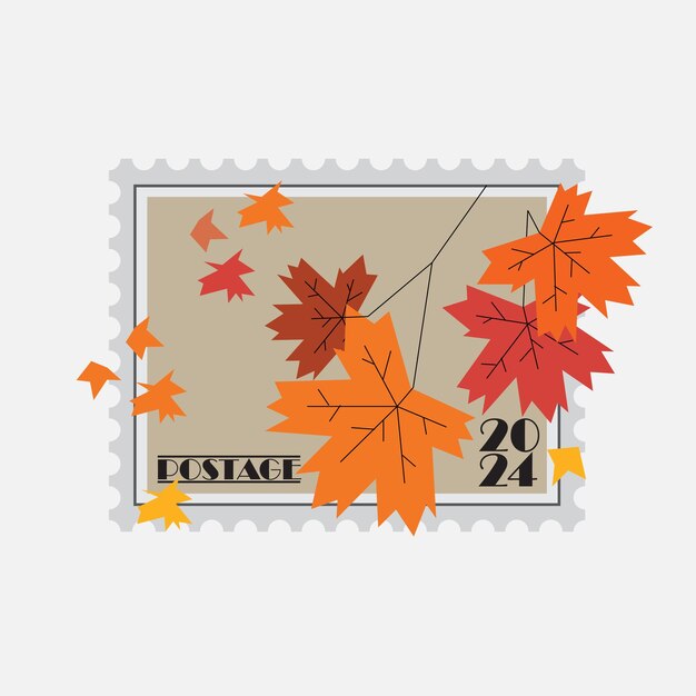 Vector sello postal de 2024 con hojas de otoño