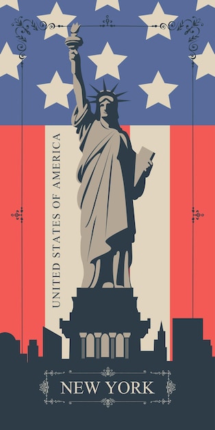 Vector sello postal con la estatua de la libertad