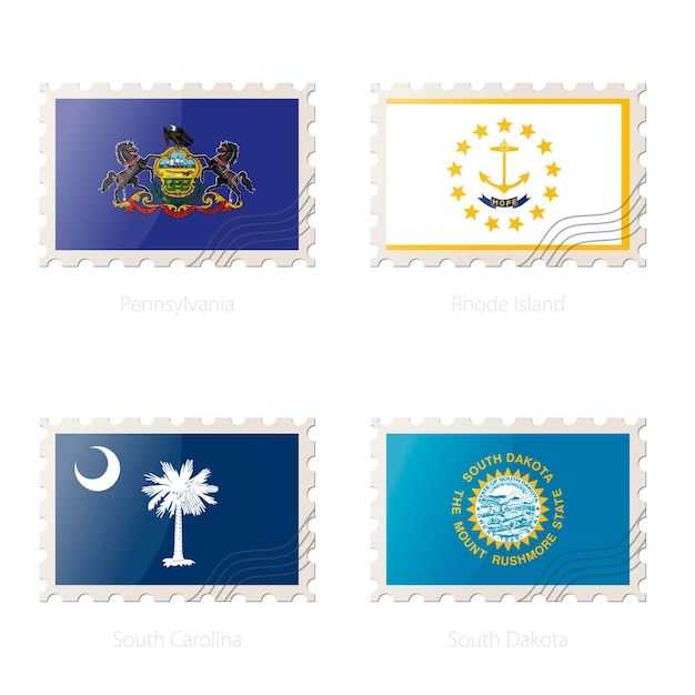 Sello postal con la imagen de pennsylvania rhode island south carolina south dakota state flag