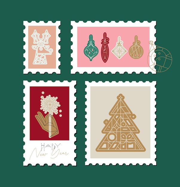 Sello postal de Navidad en estilo art déco moderno