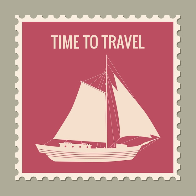 Sello postal verano vacaciones velero Retro vintage diseño vector ilustración aislado