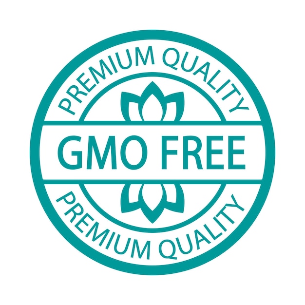 Sello de producto alimenticio libre de OMG Logo o icono Etiqueta de dieta Etiqueta de producto orgánico natural Signo Eco