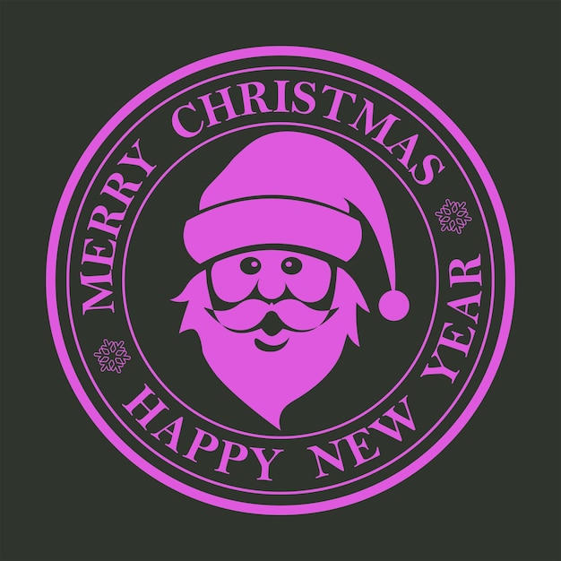 Sello de signo redondo violeta de navidad con silueta de cara de santa claus