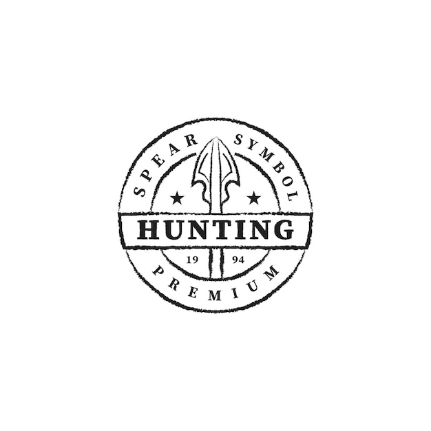 Sello de símbolo de lanza retro vintage para diseño de logotipo de caza