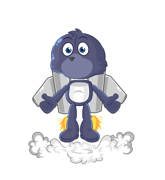 Sello con vector de dibujos animados de mascota jetpack