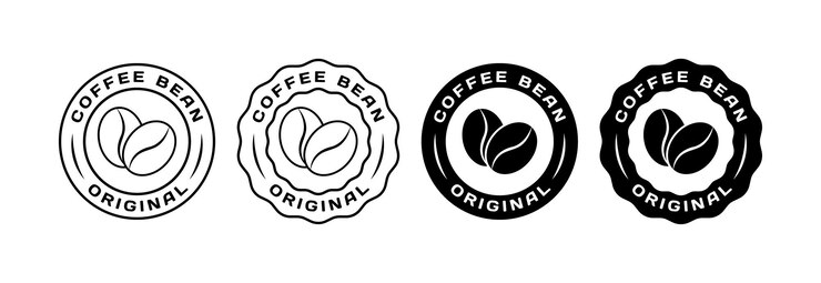 Sellos originales de granos de café Iconos lineales de granos de café Sellos originales de granos de café Iconos vectoriales