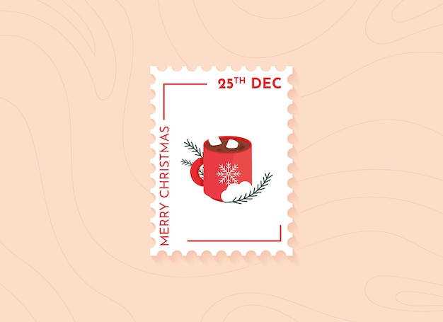 Vector sellos postales de navidad con una taza de café