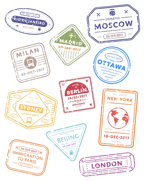 Sellos de visa de viaje internacional.