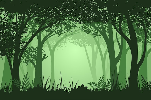 Selva tropical verde o bosque Ilustración de dibujos animados