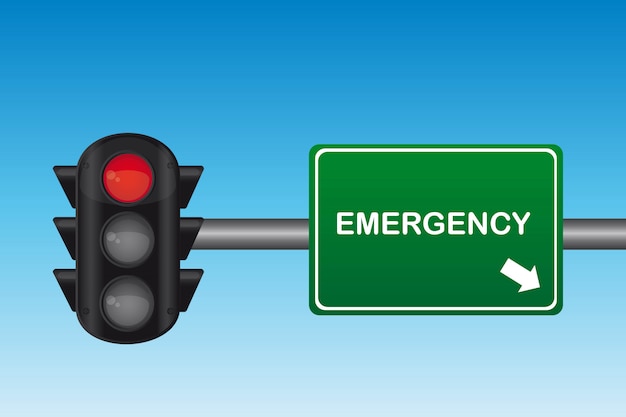 semáforo con texto de emergencia sobre ilustración vectorial de señal verde