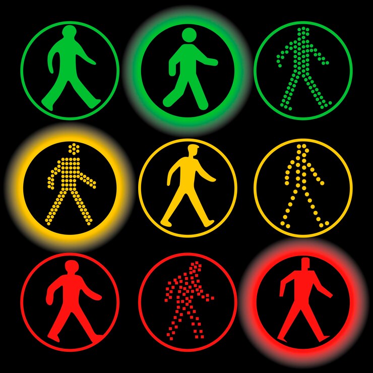 Vector semáforos aislados elementos vector logo conjunto circular verde amarillo rojo color señales de tráfico