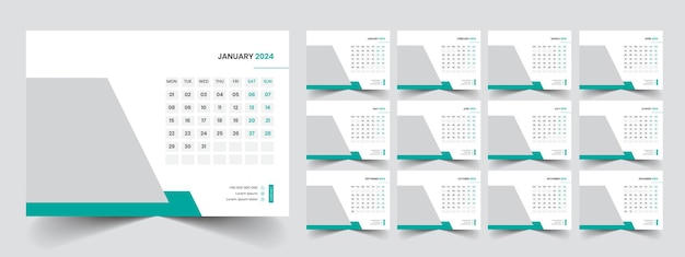 Vector semana de calendario 2024 comienzo lunes plantilla de planificador de diseño corporativo