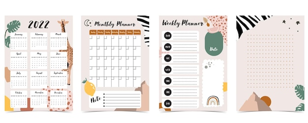 La semana del calendario de mesa 2022 comienza el domingo con un safari que se usa para el tamaño A4 A5 vertical digital e imprimible