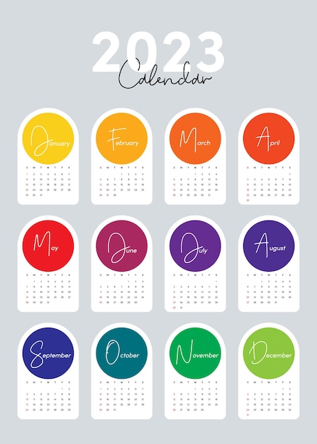 Vector la semana de diseño de plantilla de calendario mensual imprimible de 2023 comienza el domingo estilo minimalista